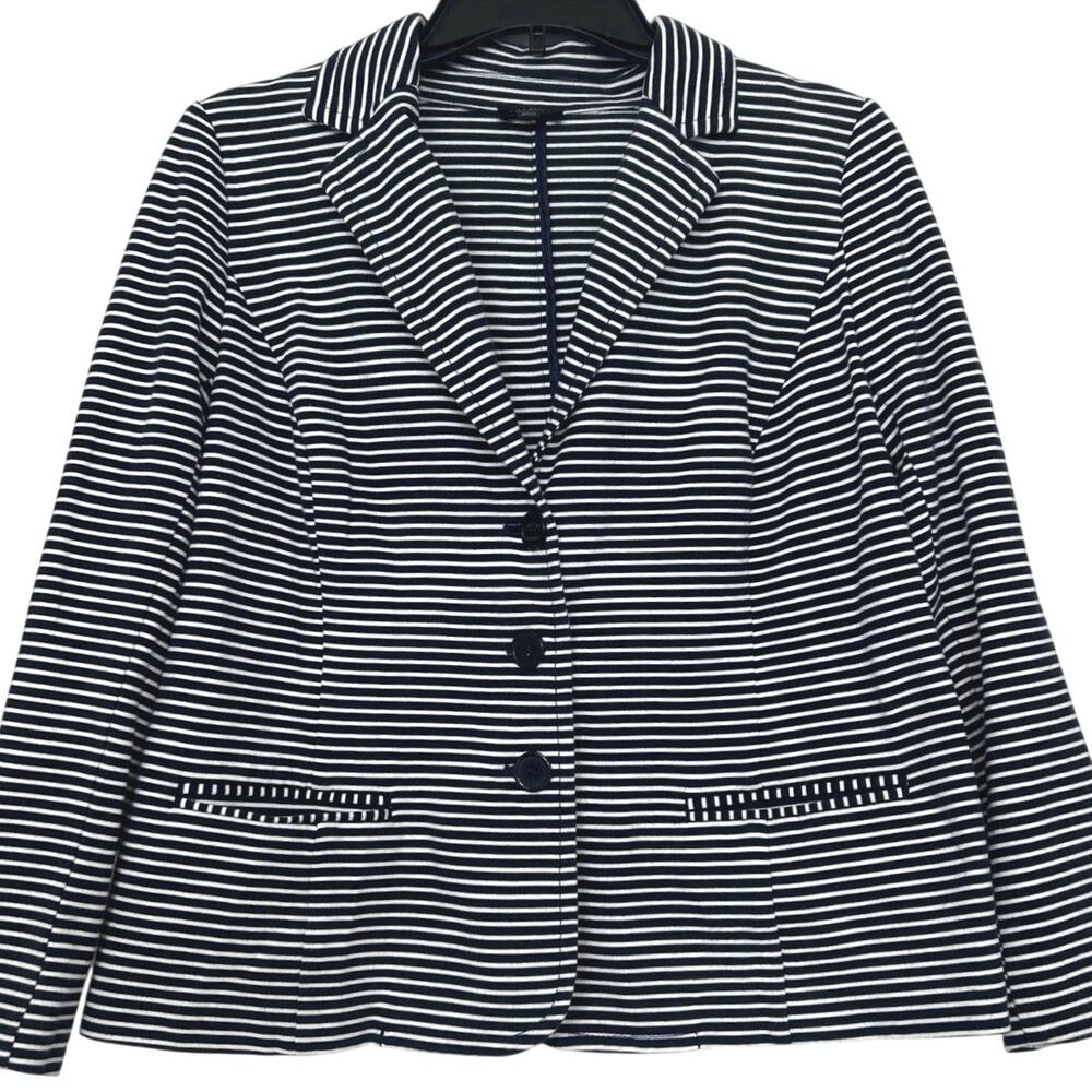 Talbots Navy White Breton Stripe Cotton Knit Blazer 1XP Nautical Preppy Coastal